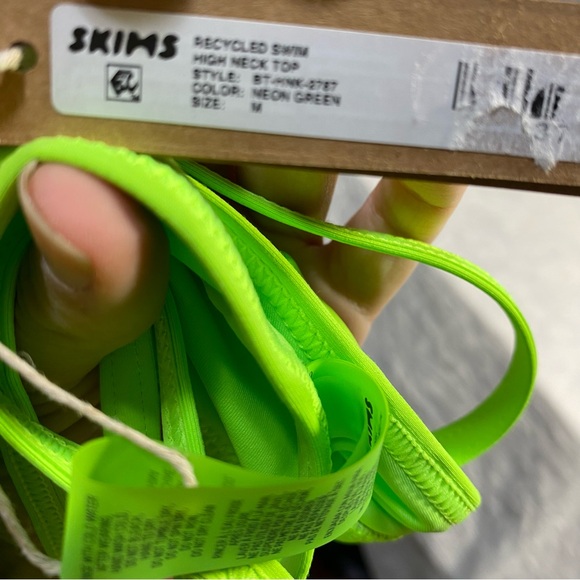 NWT SKIMS Recycled Swim Signature High Neck Top Neon Highlighter Green new tags - Picture 3 of 9